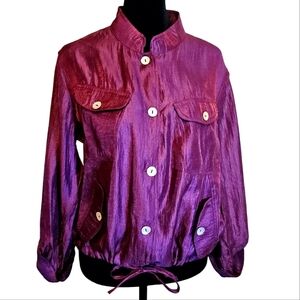 Linear Button Up Shiny Shacket Fuschia